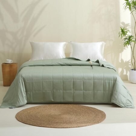 Lightweight Quilt Blanket for Summer, 100% Viscose from Bamboo Fabric & Filling, Natural, Breathable- Sage Green, Twin