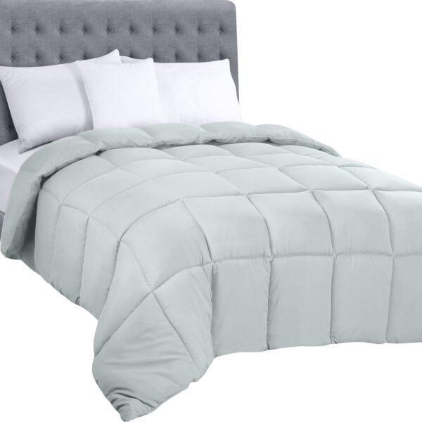 Bedding Comforters Queen Size, All Season Duvet Insert, Down Alternative Box Stitched Bed Comforter with Corner Tabs, Machine Washable (Light Grey)