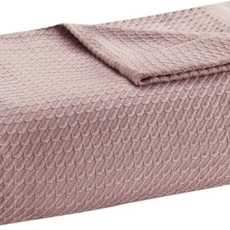 Soft Certified 100% Egyptian Cotton Breathable Cozy Blanket, Premium Waffle Knit Classic Design, Luxury All Season Lightweight Cover for Bed, Couch and Sofa, Rose Full/Queen(90"x90")