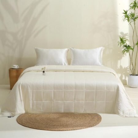 Lightweight Quilt Blanket for Summer, 100% Viscose from Bamboo Fabric & Filling, Natural, Breathable- Ivory, Twin