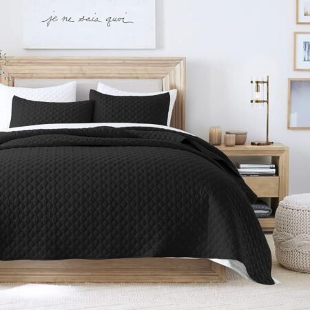 Quilt Set King Size, Black Bedspread with Clouds Pattern, Soft Coverlet Set Lightweight Microfiber Quilted Bedspread for All Season, Includes 1 Quilt and 2 Pillow Shams