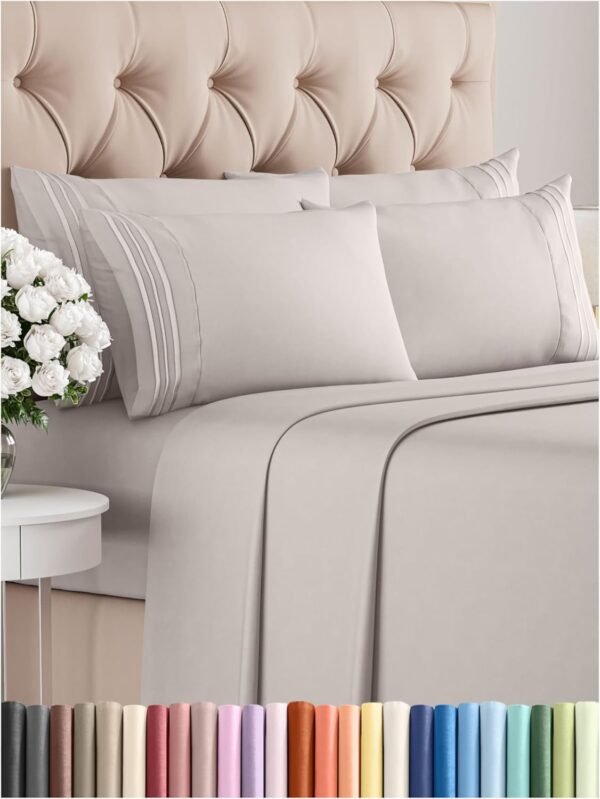 Queen 6 Piece Sheet Set - Breathable & Cooling Sheets - Hotel Luxury Bed Sheets - 1 Flat Sheet, 1 Fitted Sheet & 4 Pillowcases - Deep Pocket - Easy Fit, Soft & Wrinkle Free - Queen Light Grey Sheets