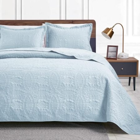Twin Quilt Set  Bedspreads - Soft Bed Summer Quilt Lightweight Microfiber Bedspread-Style Coin Pattern Coverlet for All Season - 2 Piece (1 Quilt, 1 Pillow Sham)