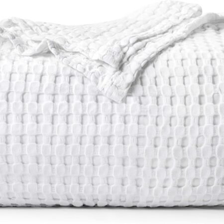 White 100% Cotton Waffle Blanket 300  [Queen - 90x90 Inch] Soft Lightweight Breathable Bed Blanket for All Season
