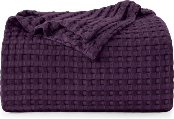 Plum 100% Cotton Waffle Blanket 300  [Queen - 90x90 Inch] Soft Lightweight Breathable Bed Blanket for All Season