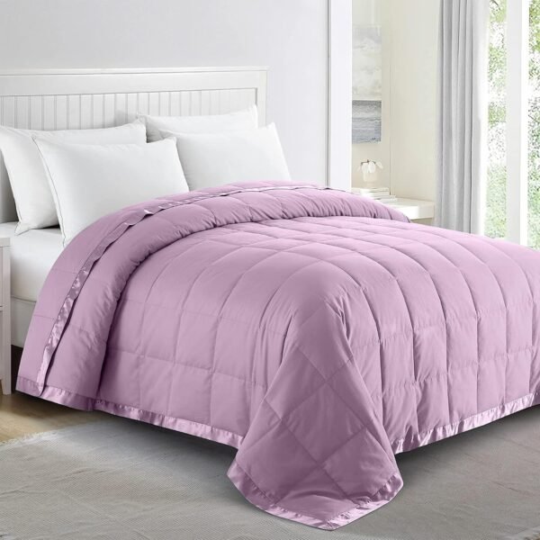 Blankets King Size - Soft Lightweight Down Blanket for All Seasons, Cozy Warm Luxury Bed Blanket with Satin Trim, Cotton Cover, Purple (108"X90")