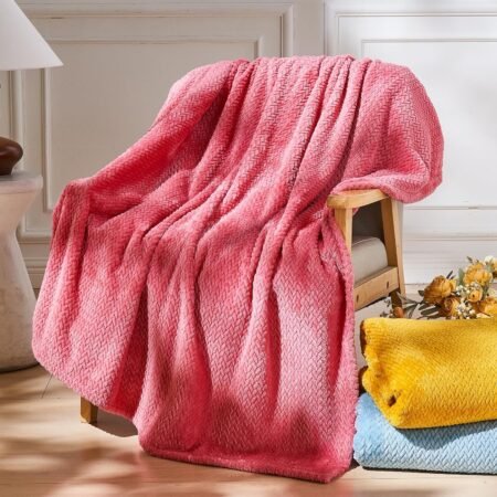 Super Soft Twin Blanket Coral Pink Premium Silky Flannel Fleece Leaves Pattern Lightweight Bed Blanket All Season Use (Coral Pink, Twin(60"x80"))