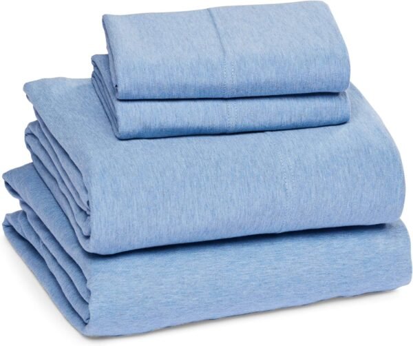 4 Piece Bed Sheets Set, 100% Cotton Jersey, Includes Super Soft, Flat and Fitted Sheets, Pillowcase, King, Sky Blue, Solid